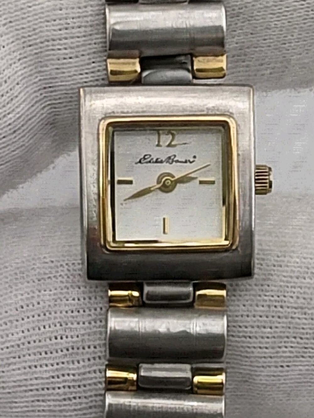 Ladies Eddie Bauer 0134 Petite Two-Tone Quartz Bracelet Watch New Battery Runs